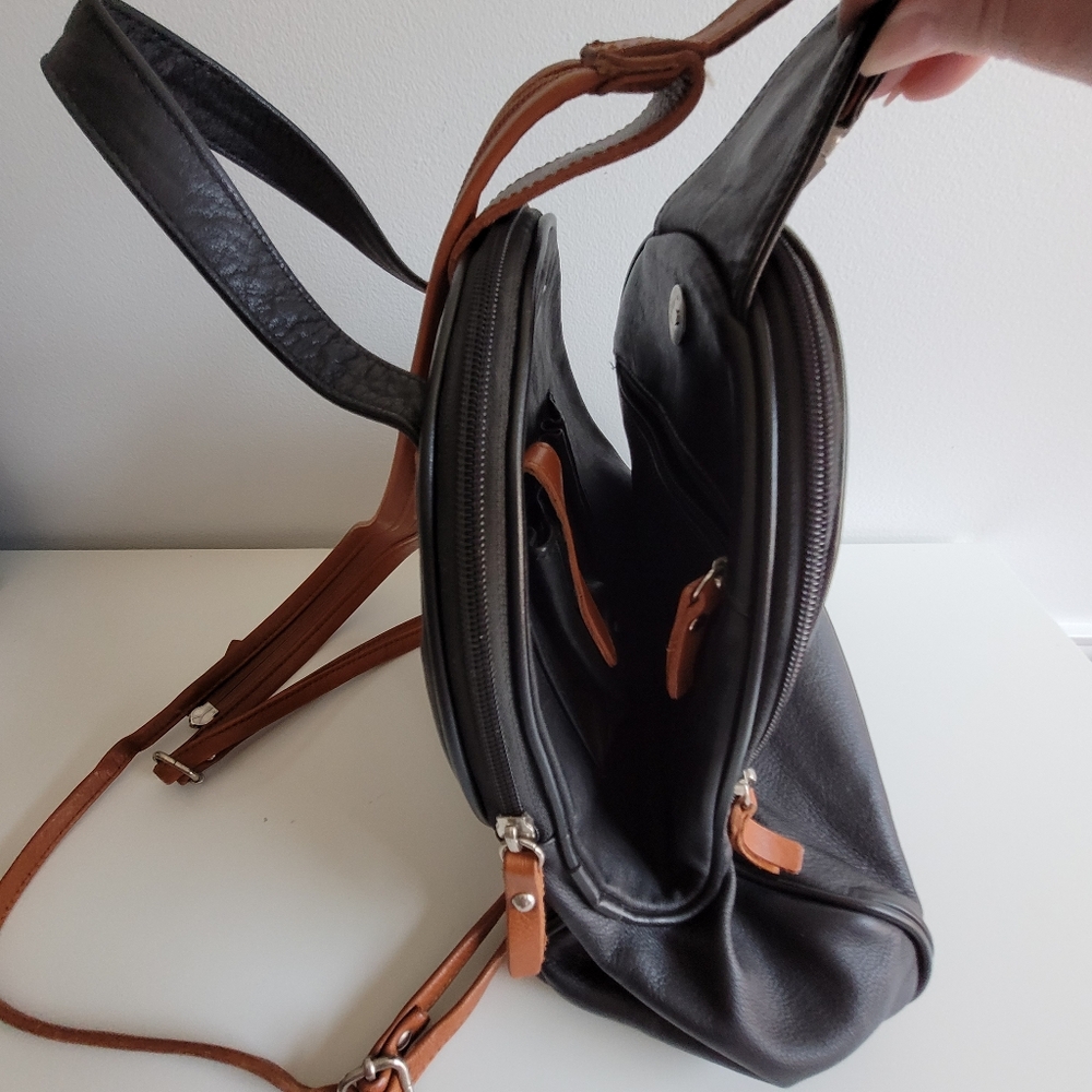 Valentina Italy 2 Tone Black Brown Leather Convertible Backpack Shoulder Bag